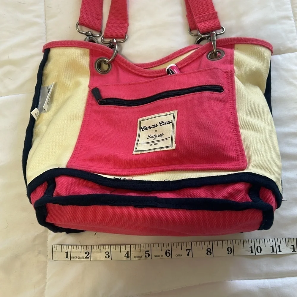 Thirty-One Canvas Pink Navy Cream Shoulder Bag